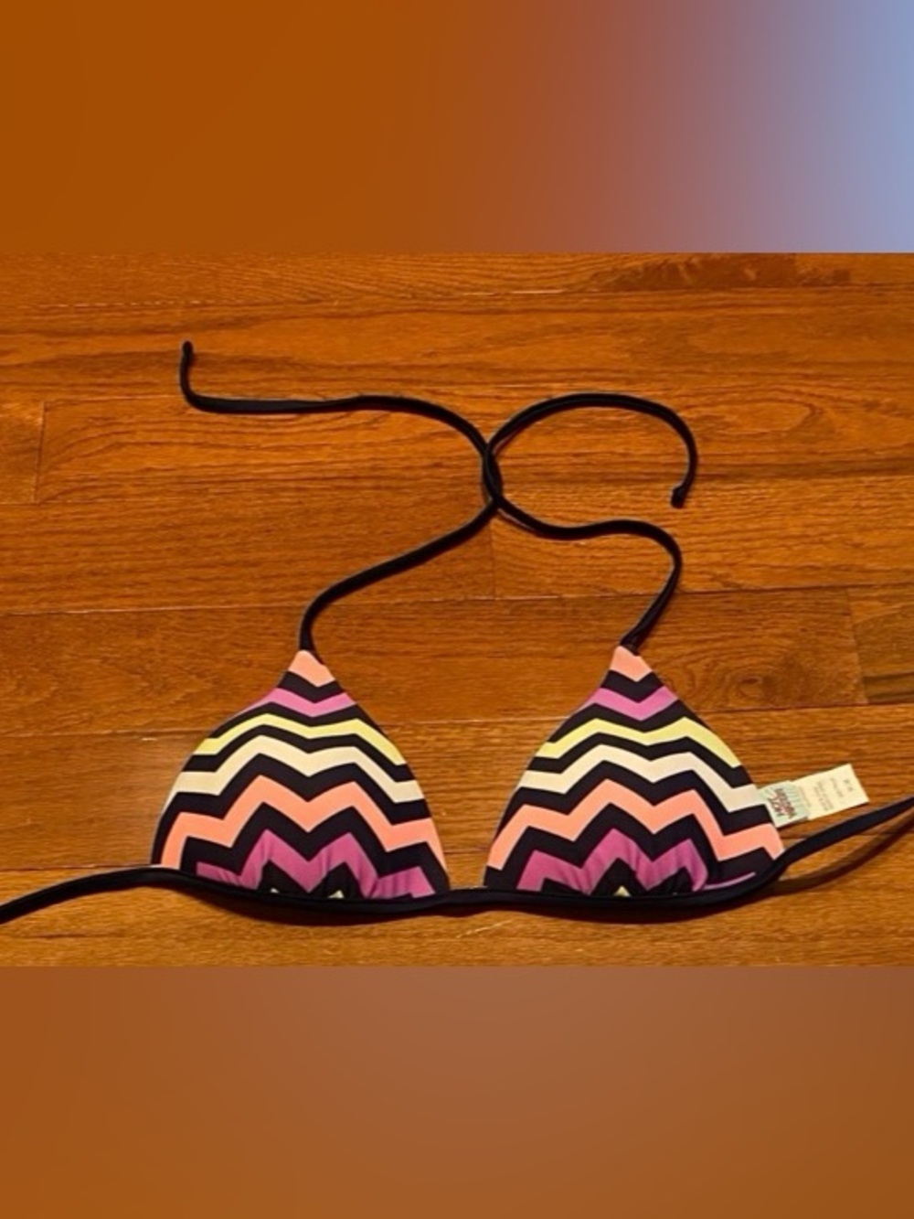 Hot Water Chevron Bikini Top in Pink, Black, Cream, Yellow